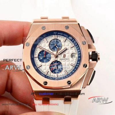 Perfect Replica Audemars Piguet White Face Royal Oak Offshore 44 Watch Rose Gold version